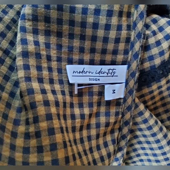 Brown and Black Gingham Blouse with Lace Trim And Tie Front - Picture 8 of 11